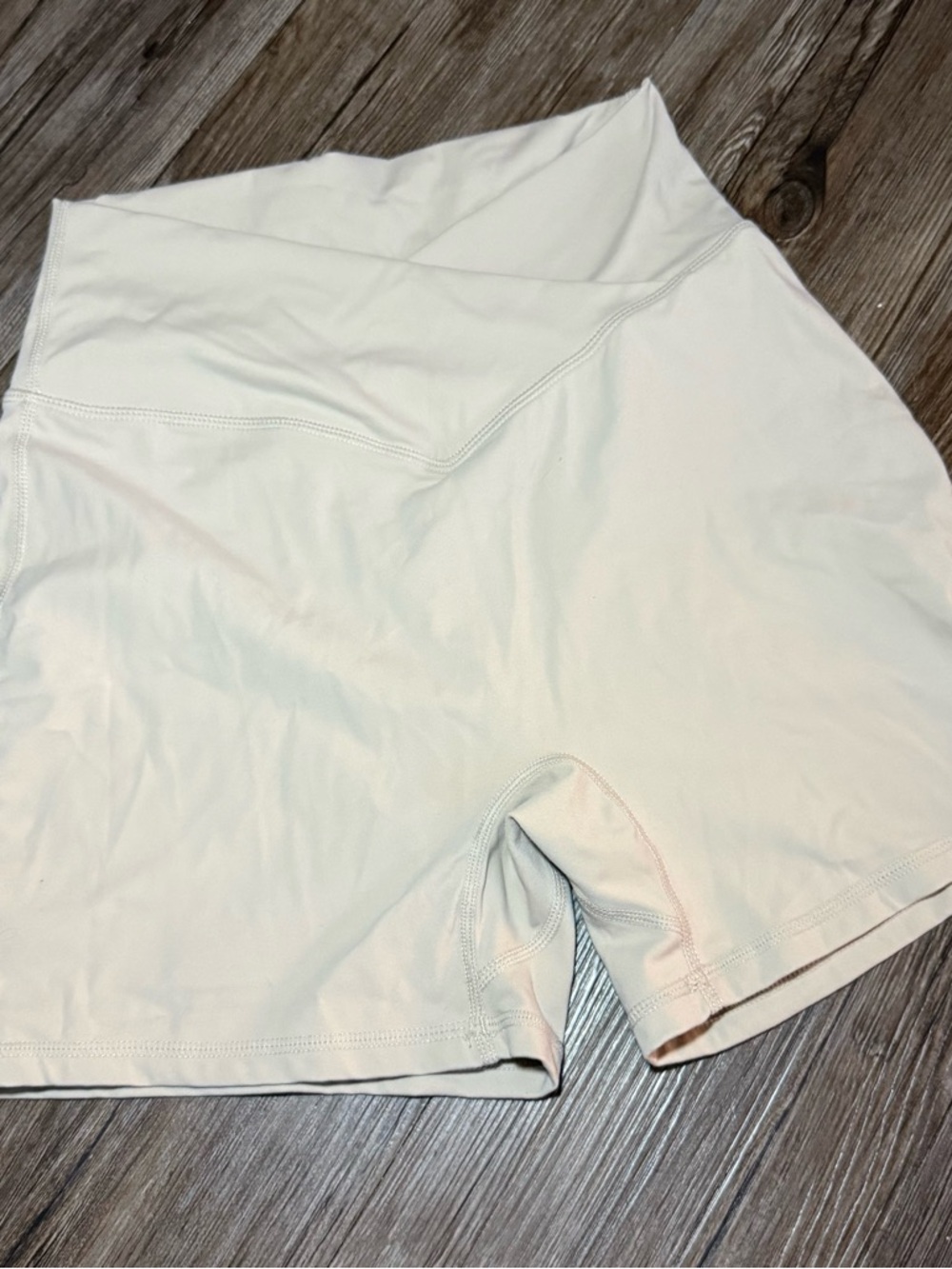 Light Beige High-Waist Athletic Shorts
